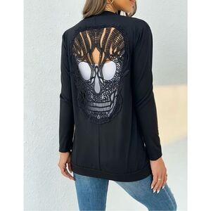 Skeleton Shaped Hollow Open Front Jacket Casual Long Sleeve L